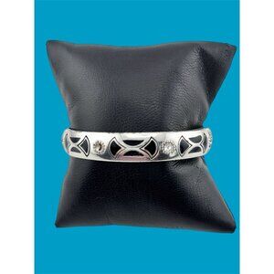 Brighton Capella Black Enamel Rhinestone Magnetic Clasp Hinged Bracelet